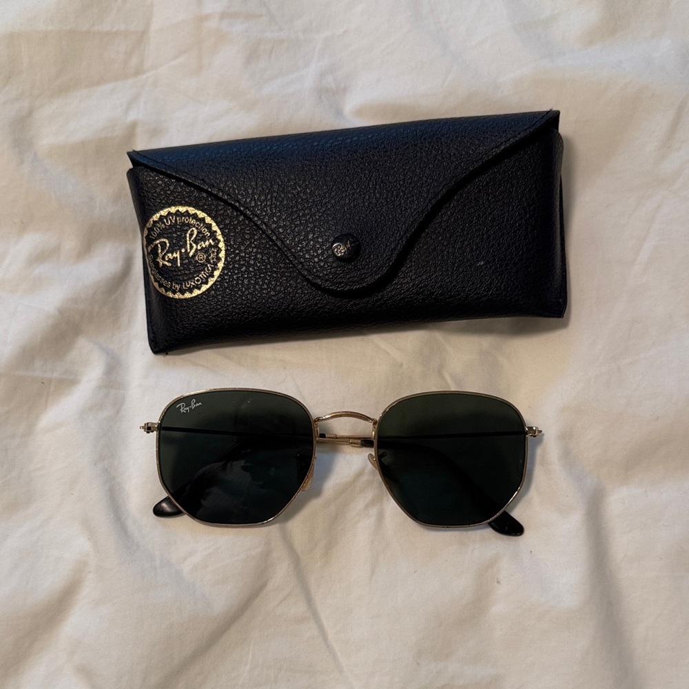 Ray-Ban Black and Gold Hexagonal Sunglasses